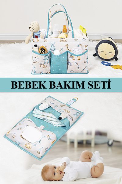 Pazar Kapısı مجموعة العناية بالطفل باللون الأزرق - حقيبة العناية بالطفل والرضع