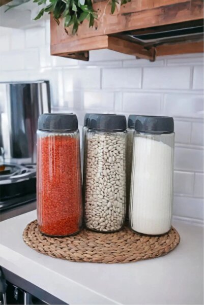 Rossel Premium Labeled Alin 12 Pieces Line Patterned Glass Jar-Storage Container 1500 ml