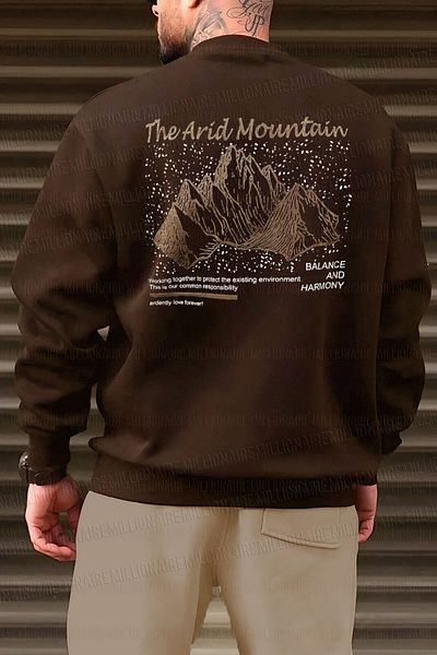 Millionaire Ανδρικό φούτερ από φλις φούτερ σε καφέ Arid Mountain Printed 0 Crew Neck Oversize