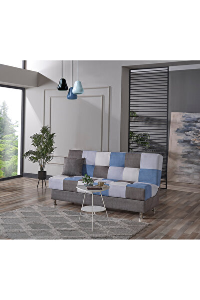 Meşe Home Cube Kolsuz Mekanizma Yataklı Yaylı Bazalı Kare Desenli Kanepe Koltuk Çekyat