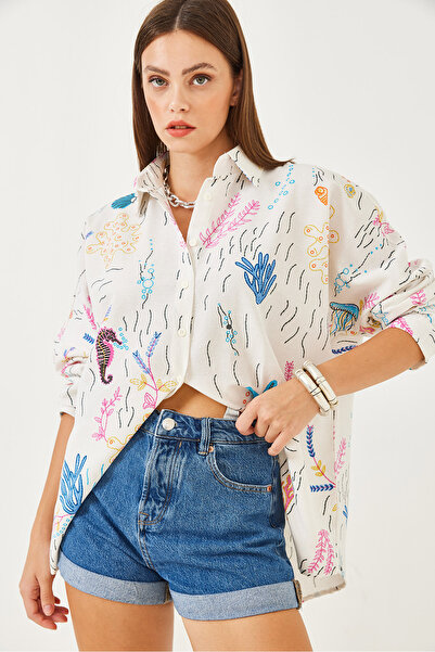 Bianco Lucci Γυναικείο λινό πουκάμισο με πολλά σχέδια 85001032