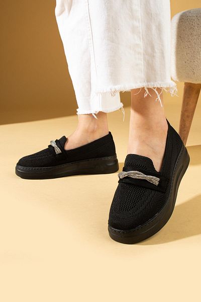 ShoeTek Дамски мокасини с трикотажни изделия Ariana с черна верижка