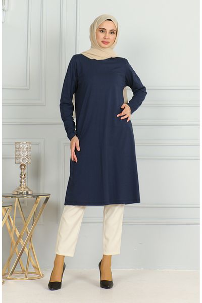 sefamerve Μπλε Navy Long Slit Tunic - 9141-07