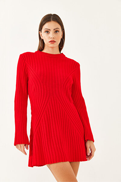 Bianco Lucci Geripptes Mini-Strickkleid für Damen mit Rundhalsausschnitt 85001022