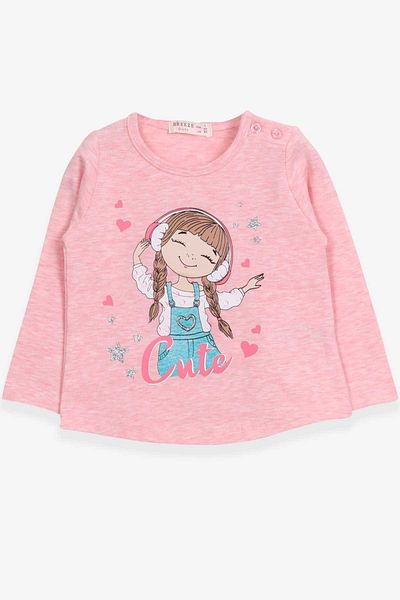 Breeze Girl's Long Sleeve T-Shirt Cute Girl Printed 1-4 Years, Salmon Melange