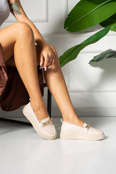 ShoeTek Arlo Γυναικεία Loafers Αλυσίδα Πόρπη Μπεζ Δερμάτινο