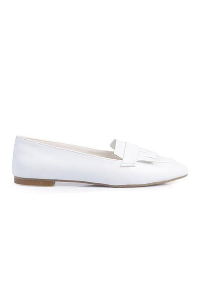 ShoeTek Balerini de damă cu ciucuri din piele albă Estrella
