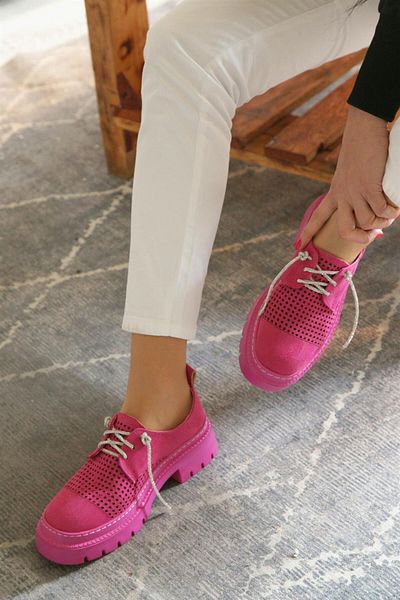 ShoeTek Pantofi de damă Slade Pantofi cu șireturi, piele fucsia
