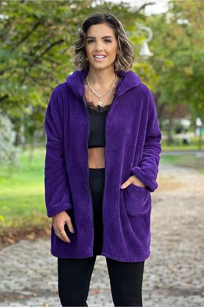Nevin Kaya Moda Palton de pluș de culoare violet