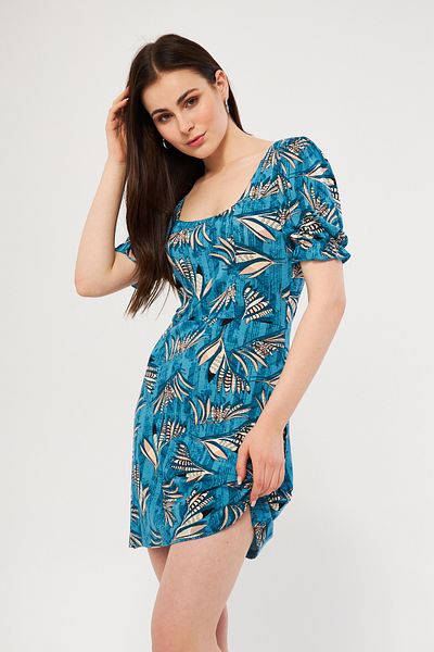 Avones Rochie mini tricotată cu mâneci elastice cu model de flori de petrol