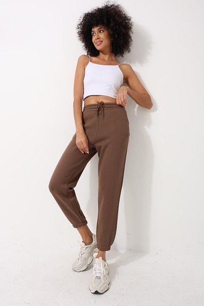 AMİDA Καφέ γυναικείο κορδόνι με τσέπη Jogger Sweatpants - 2456