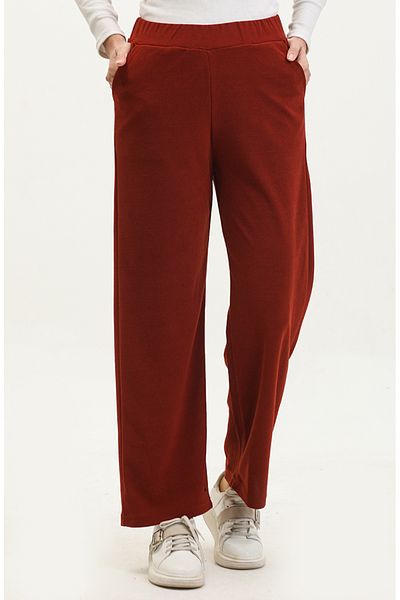 sefamerve Pantaloni largi din catifea de culoare caramida - 77602-07