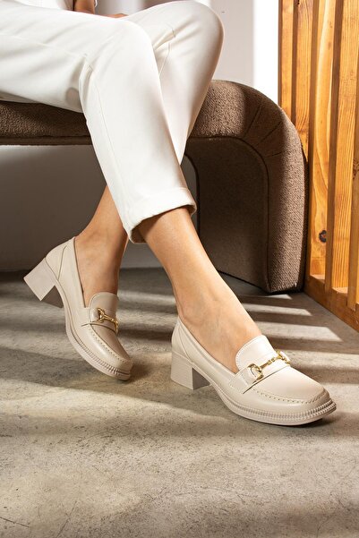 ShoeTek Γυναικεία Παπούτσια Μοκασίνι με Πόρπη - Rhetta Beige Leather