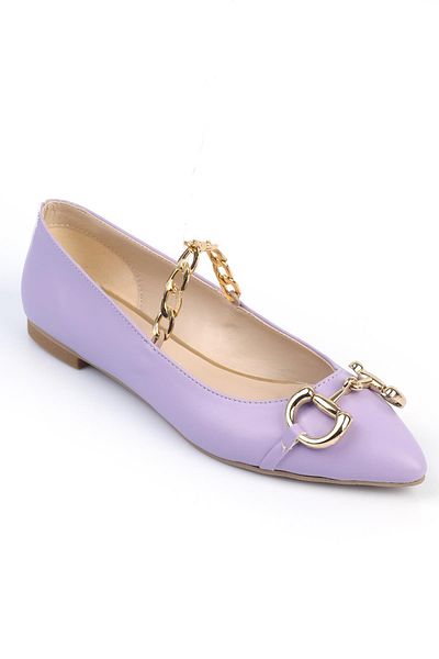 ShoeTek Lilac Leather Ase Women's Ballerinas - Chain Buckle Design
