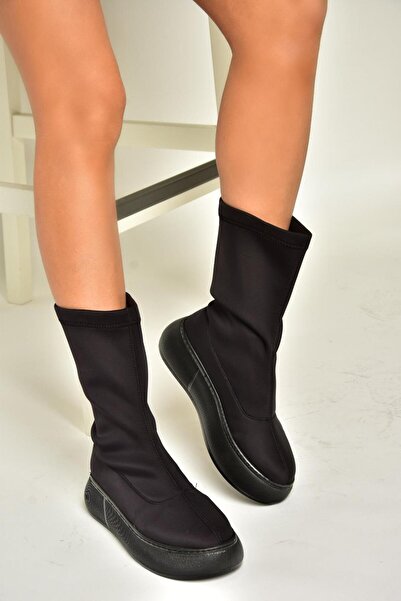 Fox Shoes T811230904 Siyah Kumaş Kalın Tabanlı Kadın Bot