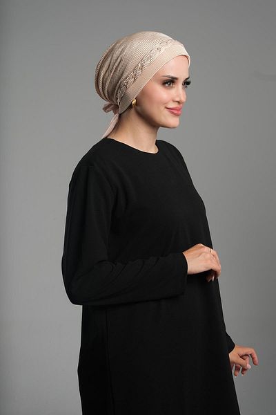 HÜRREM BONE Μπεζ μαντήλι Hijab - Πρακτικό προετοιμασία πλισέ, πλεκτά τριαντάφυλλα 1823_12