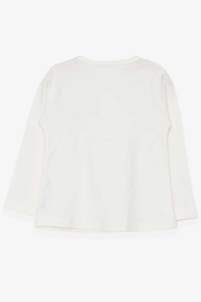 Breeze Ecru T-Shirt for Girls - Long Sleeve, Pocket, Rabbit Print, 1.5-5 Years