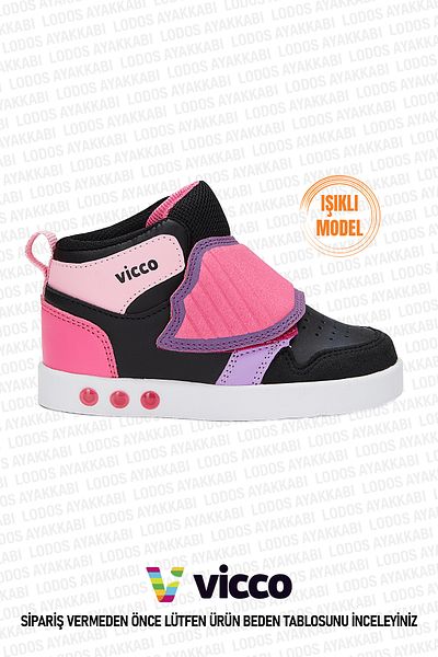 Vicco UFO Model Lighted Baby Girl and Kids Sneakers Black/Fuchsia Boots