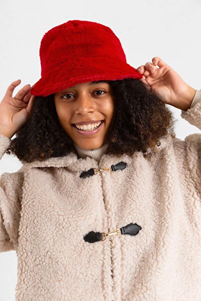 REMSA قبعة دلو نسائية من القطيفة باللون الأحمر موديل RKŞ-01