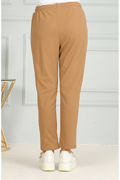 sefamerve Milk Brown Colored Elastic Waist Trousers 0498-01