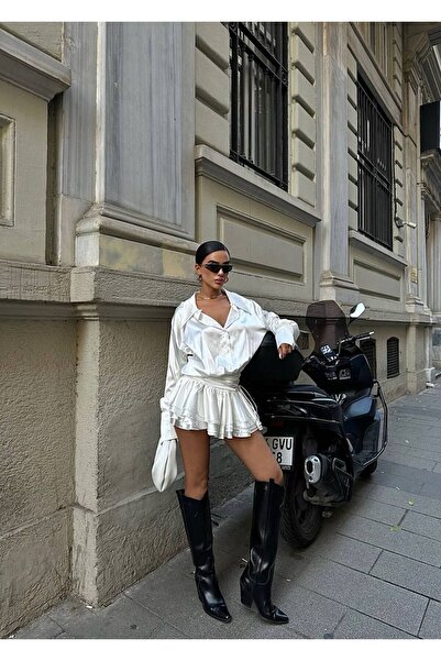 Bak'ap Атласна сукня преміум-класу з рюшами та оборками з солом'яної струни з деталями Міні-сукня Сорочка