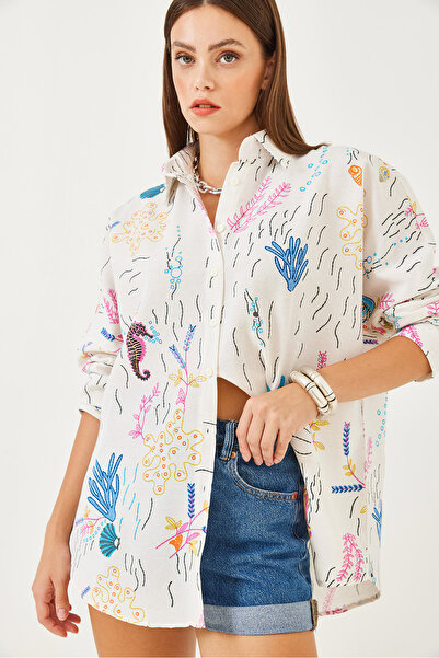 Bianco Lucci Γυναικείο λινό πουκάμισο με πολλά σχέδια 85001032