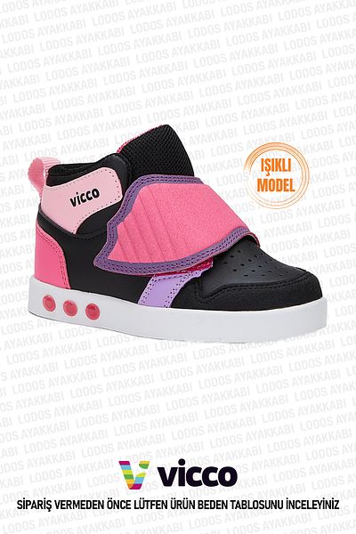Vicco UFO Model Lighted Baby Girl and Kids Sneakers Black/Fuchsia Boots