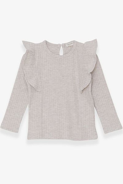 Breeze Girl's Long Sleeve Blouse Ruffle Shoulder 1.5-5 Years, Beige Melange