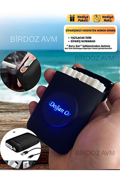 birdoz avm Kişiye Özel İsimli Tasarım Işıklı Şarjlı Çakmak Sigara Lüx Tabaka