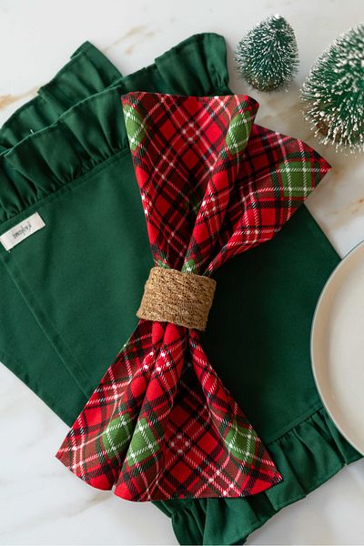 KaiHome 4-Piece Plaid Fabric Napkin 40cm