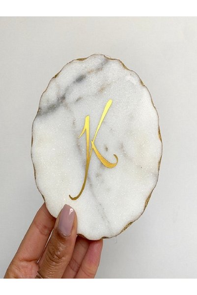 Sümeyra Marble Art Gold Detailed Marble Coasters - Lettered