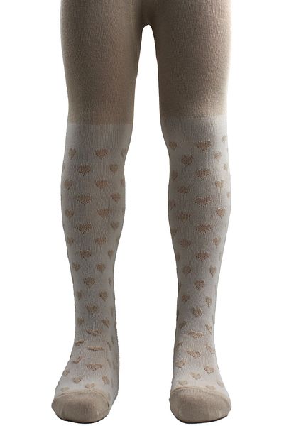 KARDEŞLER ÇORAP Beige Girl's Heart Patterned Cotton Pantyhose