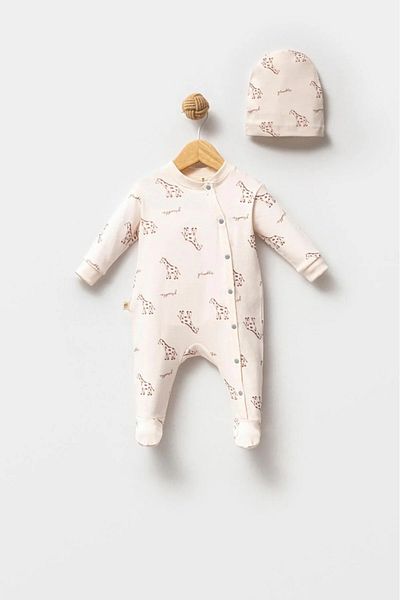 by bubbles 100% Organic Cotton Giraffe Print Baby Jumpsuit