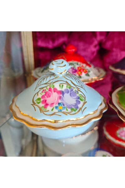 manushum El Boyama Porselen Gülbahar Şekerlik-bebe Mavi