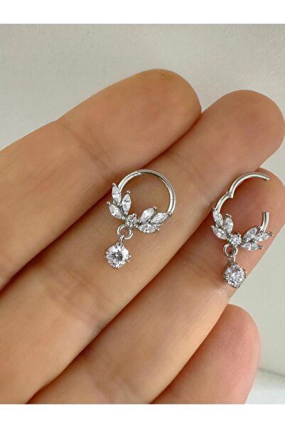 Arescollection 1 adet G23TİTANİUM ( titanyum) zirkon taşlı septum daith  heli...