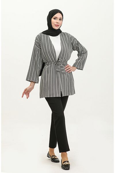 sefamerve Abaya με ασπρόμαυρο σχέδιο - 83005-01