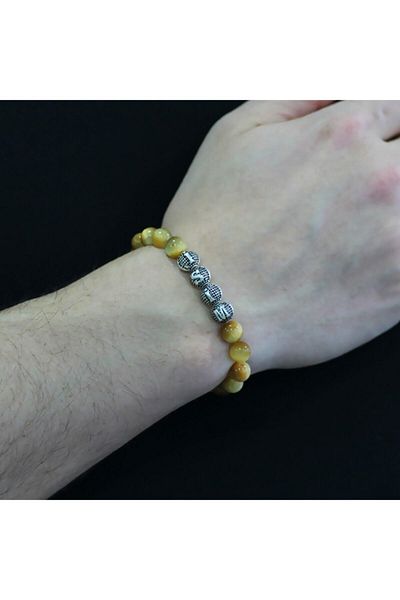 Tesbihane Colorful Globe Cut Natural Stone Bracelet with Metal Combination