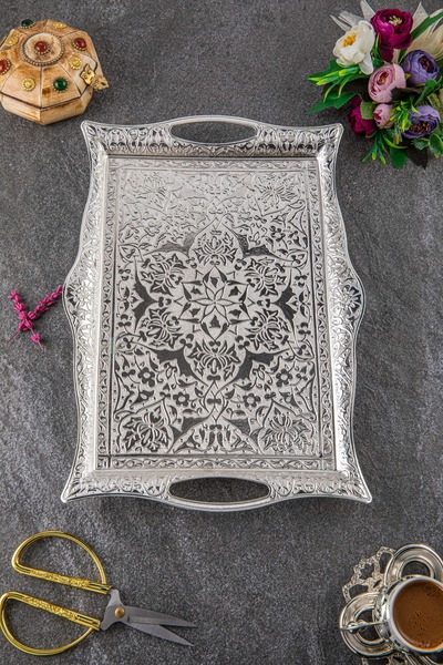 Sena Otantik Dikdörtgen 6 Kişilik Metal Tepsi (027-6)