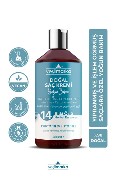 yeşilmarka Doğal Saç Kremi- Yoğun Ve Onarıcı Bakım- Yıpranmış Ve Sorunlu Saçlar- Vegan Ve Organik