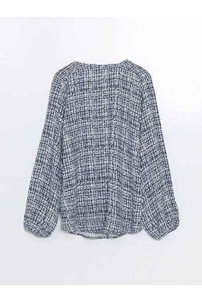 LC Waikiki LCW Grace Ekru Baskılı Bağlamalı Yaka Desenli Kadın Bluz