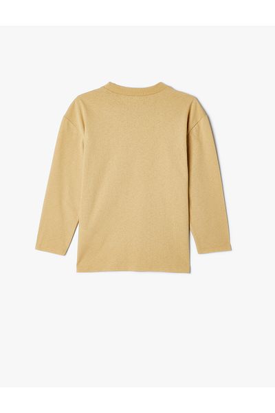Koton Cotton Long Sleeve Oversize T-Shirt - Pocket, Crew Neck