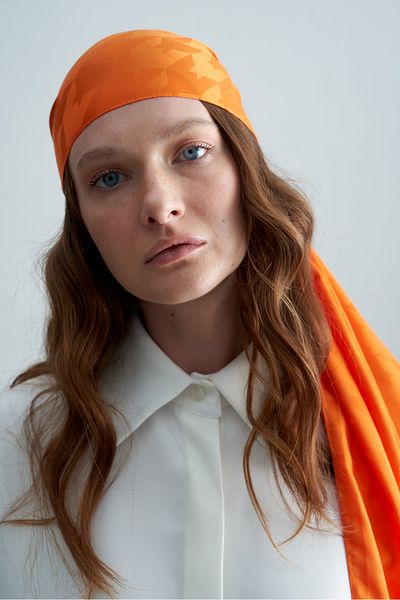 Merve DAĞLI VELDA Houndstooth Μεταξένιο Πορτοκαλί Σάλι