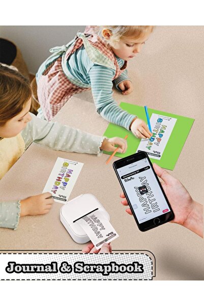 Phomemo T02 Mini Taşınabilir Akıllı Cep Sticker Fotoğraf Yazıcı, Beyaz, Yapay Zeka Destekli Uygulama