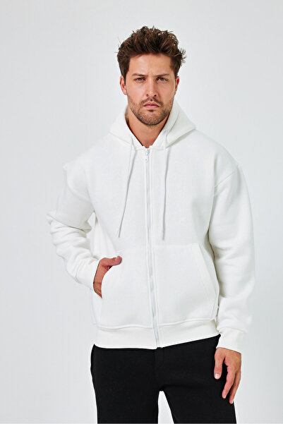 Tarz Cool Мъжка стандартна кройка с редовна кройка, подплатена с флис, 3-нишка, с качулка и цип