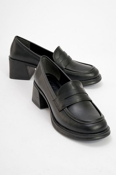 LuviShoes BURTON Black Skin Damen-Loafer-Schuhe mit dickem Absatz