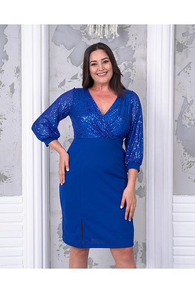 Butik Nilyam Γυναικεία πούλιες με διπλό στήθος με λαιμόκοψη με λεπτομέρεια με σκίσιμο μίντι ελαστικό βραδινό φόρεμα 24078