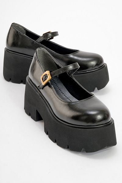 LuviShoes Linley Black Skin Women's Thick Soled Casual Shoes