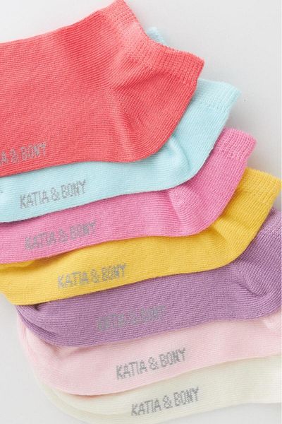 Katia&Bony Pachet de 7 șosete colorate Step pentru fete, multicolore