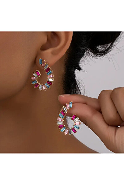 TAKİŞKO Complete Rhinestone Colored Earring