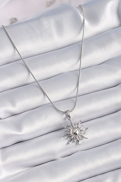 Moka Shopin Mokashopin 316L Steel Silver Color Sun Model Vintage Women's Necklace
